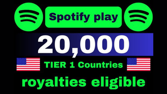 12031Send 50,000 to 55,000 Spotify Stream Premium Plays Royalties Eligible  and spilt multiple song