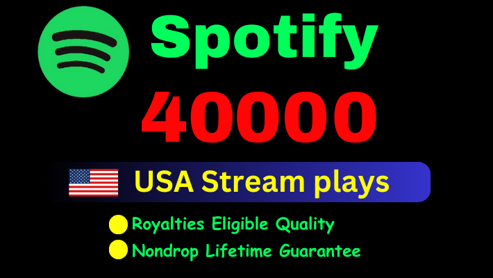 31715Get 30,000 to 32,000 Spotify Plays , high quality, royalties eligible, TIER 1 countries, active user, non-drop, and lifetime guaranteed and spilt multiple song