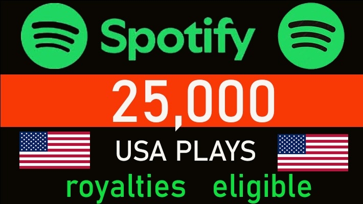 192172provide 50,000 to 55,000 Spotify Plays from TIER 1 countries, Real and active users, and Royalties Eligible, permanent guaranteed