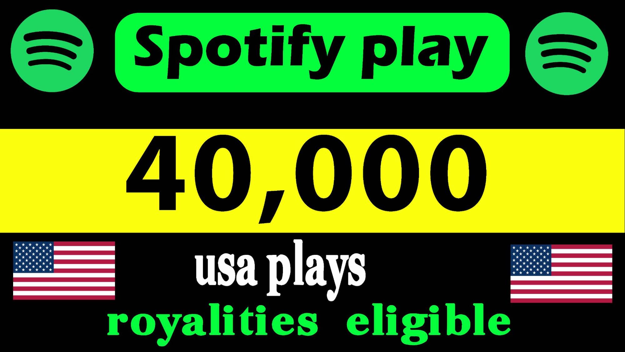 187841TITLE provide 50,000 to 55,000 Spotify USA Plays from TIER 1 countries, Real and active users, and Royalties Eligible permanent guaraContinue