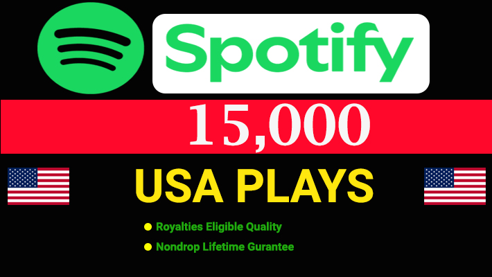 192119I will provide 15,000 to 17,000 Spotify USA Organic Plays from TIER 1 countries, Real and active users and Royalties Eligible permanent guaranteed