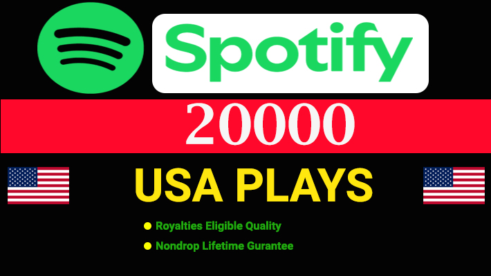 192127I will provide 20,000 to 23,000 Spotify USA Organic Plays from TIER 1 countries, Real and active users and Royalties Eligible permanent guaranteed