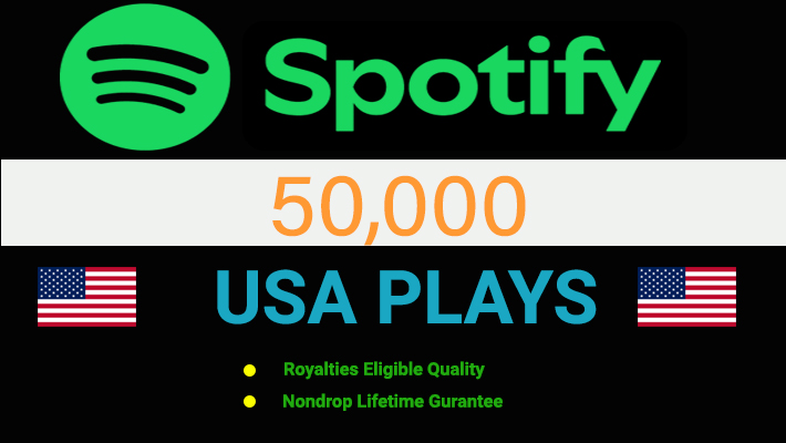 192135Provide 10,000 to 11,000 Spotify USA Plays, high quality, royalties eligible, active user, non-drop, and lifetime guaranteed