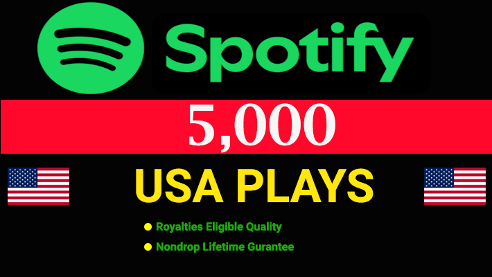 189640I will provide 5,000 to 7,000 Spotify USA Organic Plays from TIER 1 countries, Real and active users and Royalties Eligible permanent guaranteed