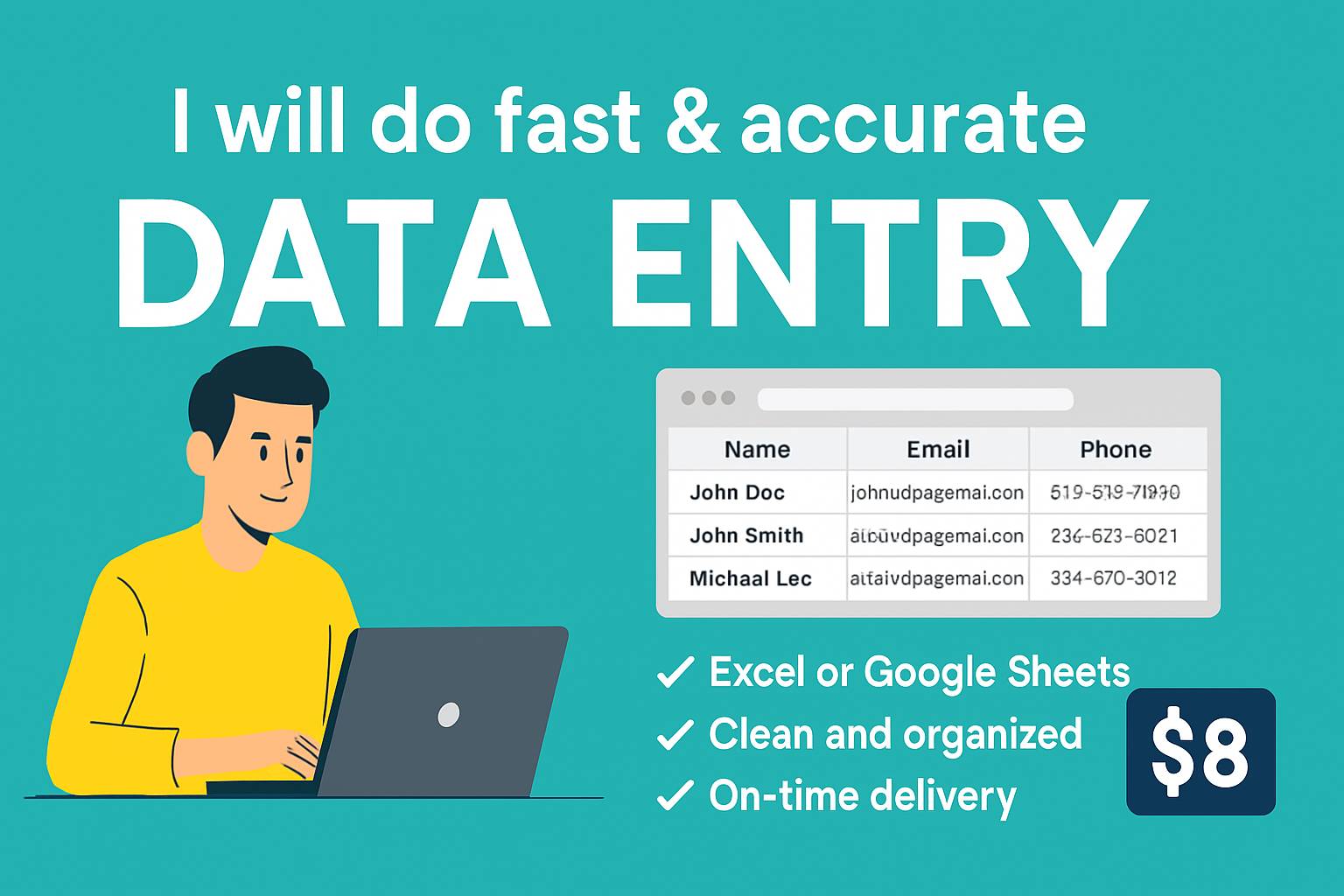 278004"I will do fast and accurate data entry in Excel or Google Sheets"