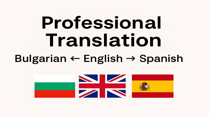 360496I will translate texts between English, Spanish and Bulgarian quickly and accurately