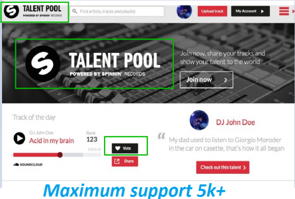 Get 100 Spinnin records talent pool votes on your contest