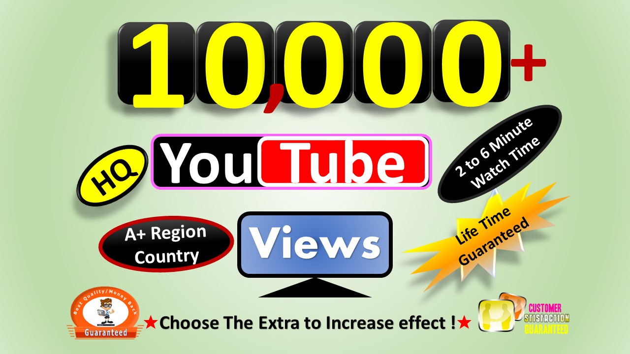 Get Organic 10,000+ YouTube High Watch Time (5-20 Minutes) Views 𝐌𝐨𝐧𝐞𝐭𝐢𝐳𝐚𝐛𝐥𝐞, & 300+ Likes, Best for 4k Watch Hours, Non-Drop, Lifetime Guaranteed.