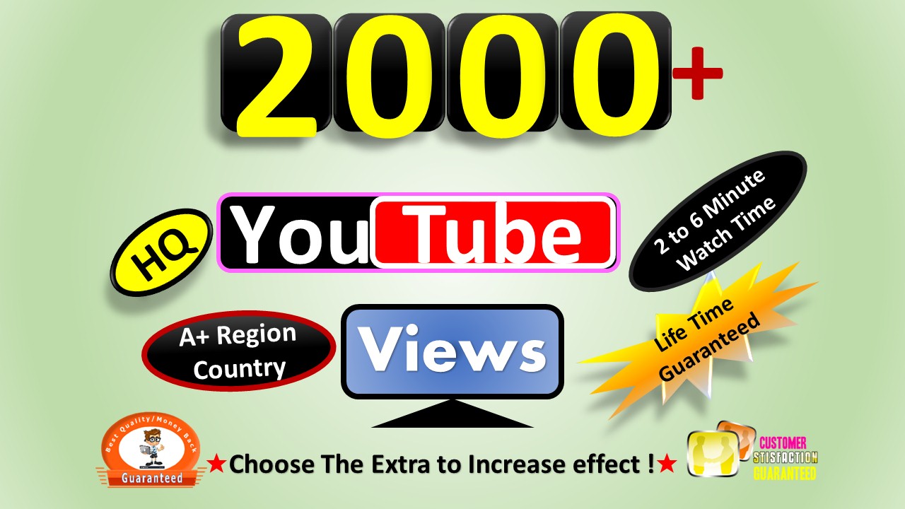 Instant Start 2000 to 2500 YouTube VIdeo Views From A+ Country, HQ Retention, Non Drop Lifetime guarantee