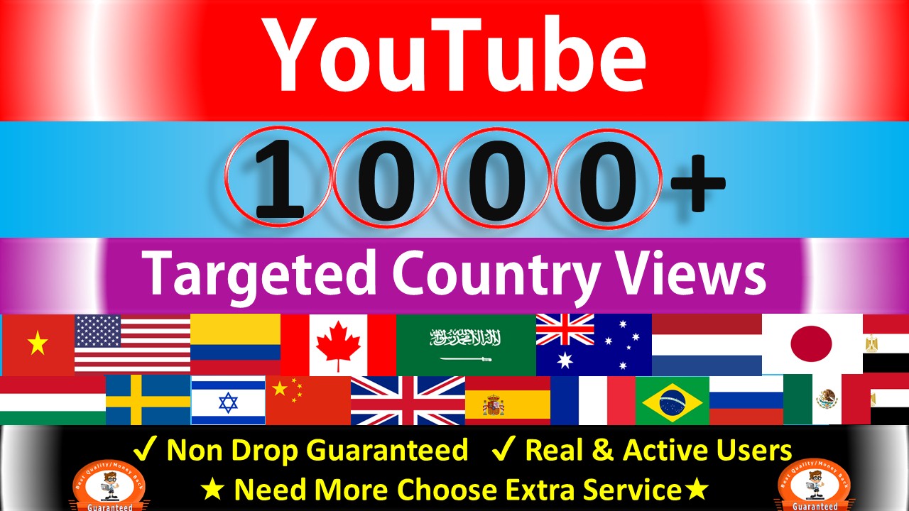 Get USA 1000+ YouTube Views & 50 Likes or Targeted Country USA, Canada, Netherland, Italy & more other Country Non-Drop Guaranteed.
