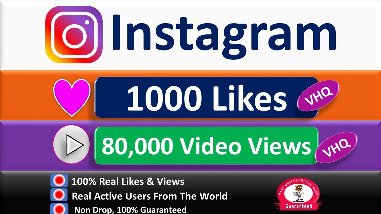 Instant 1000+ Instagram  Very HQ Likes or 80,000+ Very HQ Videos Views+Impresion+Reach in 1 to 6 Hours, Real & Active Users, Guaranteed