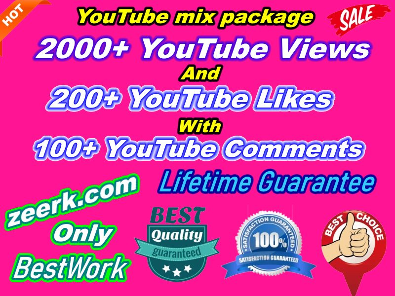 I will Provide 2000+ NonDrop YouTube Views And 200+ YouTube Likes with 100+ YouTube Comments Lifetime Guaranteed﻿