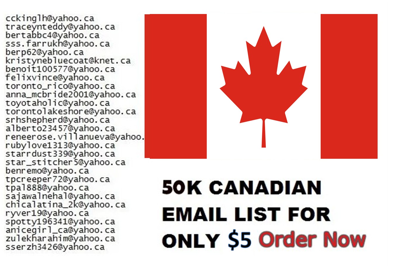I will give you 50,000 Canada Emails for marketing