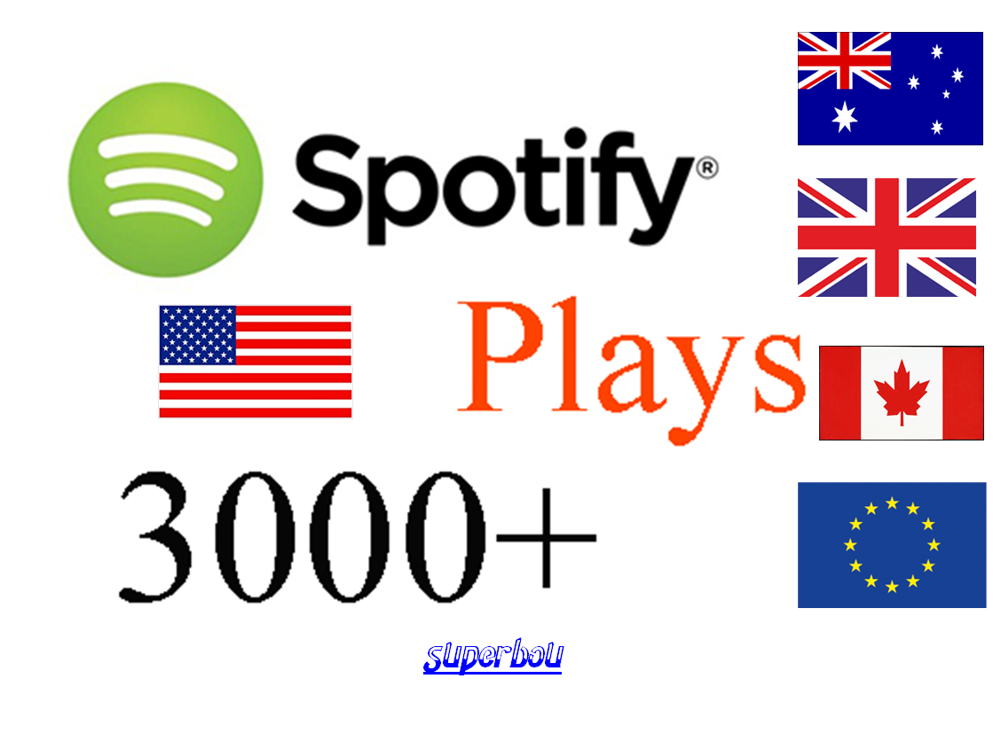 I will give you 3000 Spotify Target ORGANIC Plays from USA/CA/EU/AU/NZ/UK