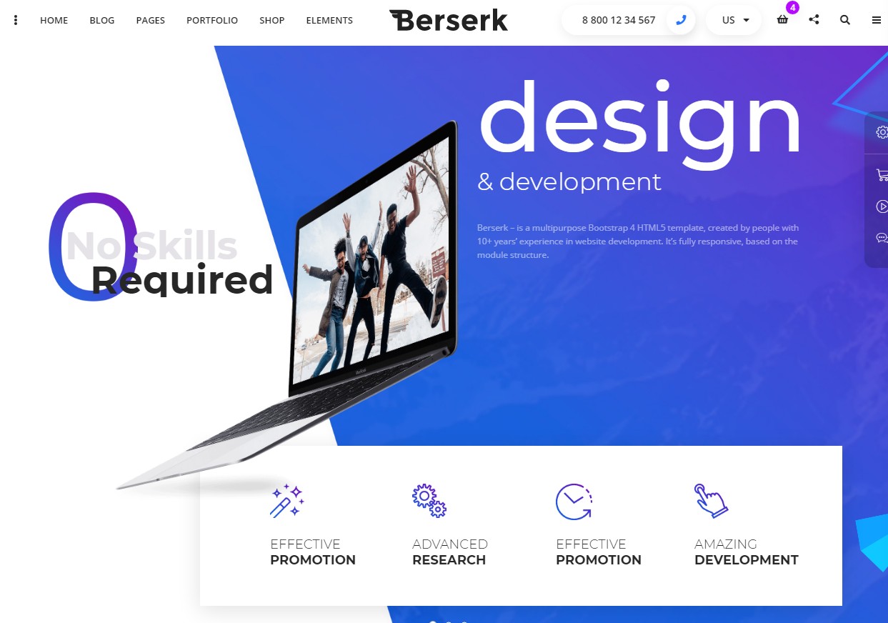 Berserk – Business Portfolio Blog Corporate eCommerce App with Page Builder