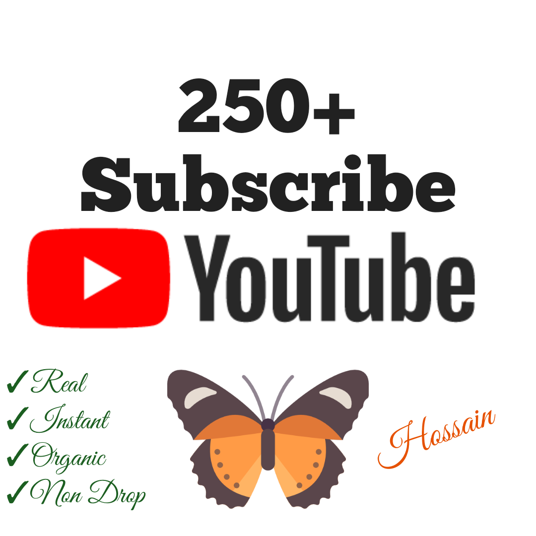Add 250+ YouTube Subscribers with high quality promotion, real, non dropped and work instantly.