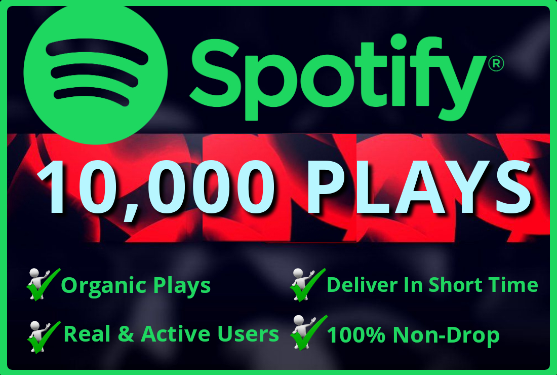 Add Real  10,000 Spotify Plays HQ – Permanent Non– Drop Life Time Guarantee