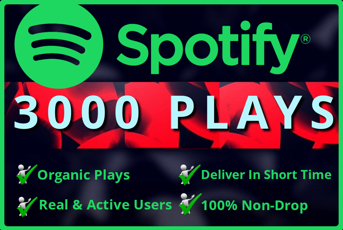 Add Real  3000 Spotify Plays HQ – Permanent Non– Drop Life Time Guarantee