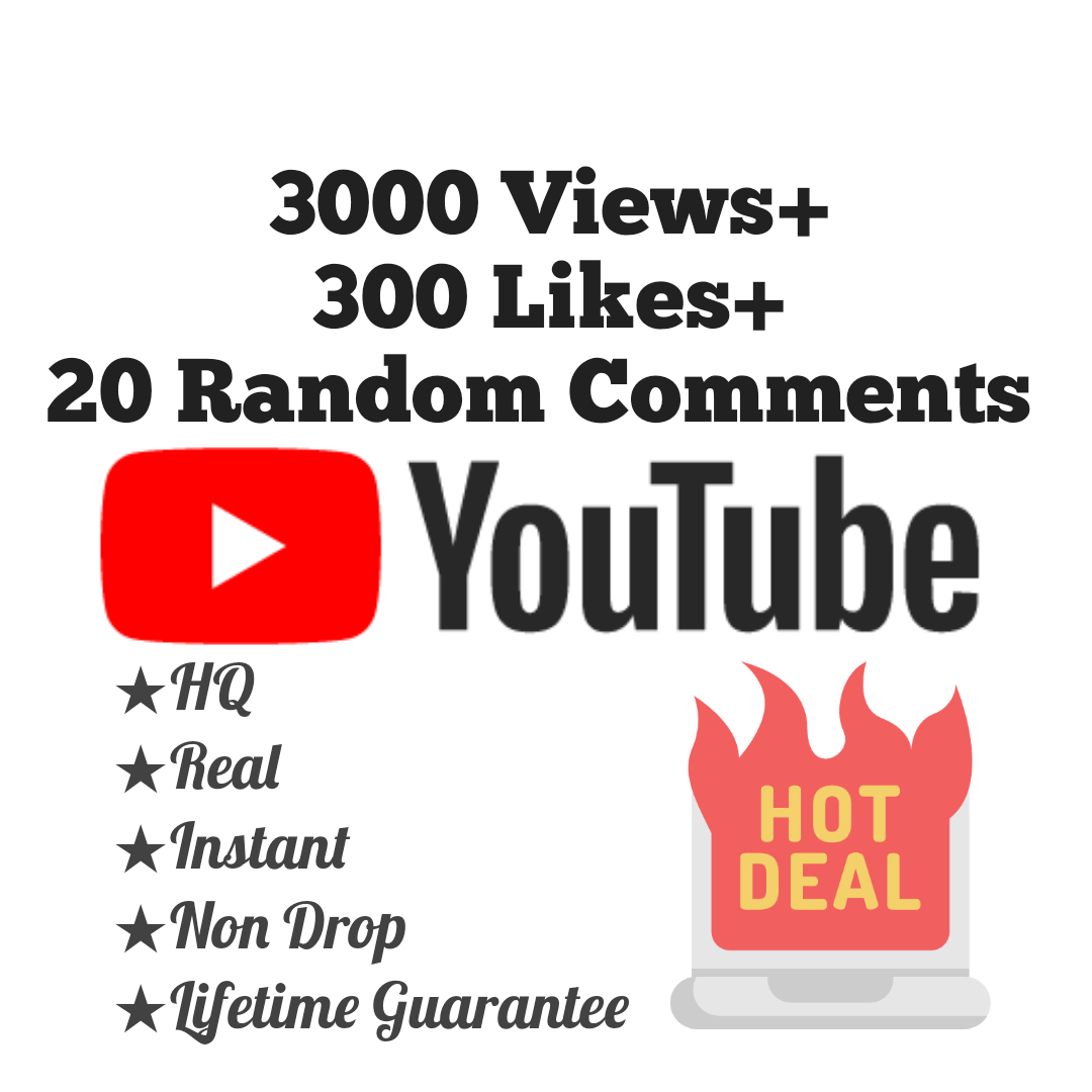 Add 3000+ YouTube Views, 300+ Likes & 20 Random Comments at Instant with lifetime guarantee!!