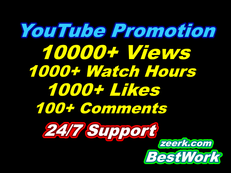 Add 10000 YouTube Views, 1000 Watch Hours, 1000 Likes, 100 Comments High-Quality YouTube Promotion