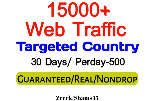 Get 15000+ Country Targeted Organic Web Traffic For Your Website,(per day-500, 30 days) organic and real, active user, Real Visitors guaranteed