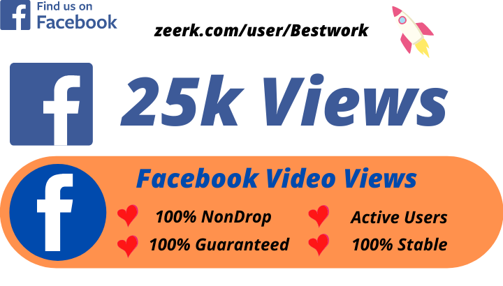 I will Add 25k/25000 Facebook Video Views No Drop Lifetime Guarantee