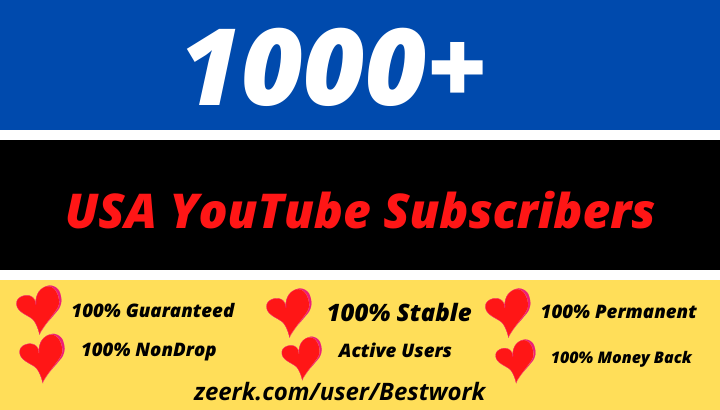 I will add 1000 USA YouTube Subscribers Nondrop Lifetime Guaranteed