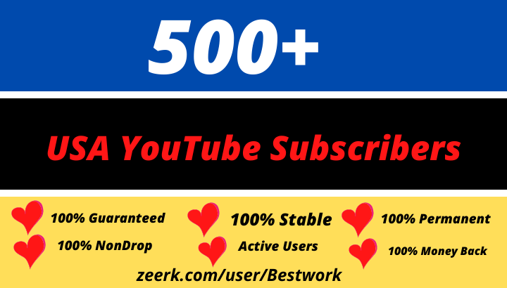 I will Provide 500 USA YouTube Subscribers Permanent Non-drop Lifetime Guaranteed