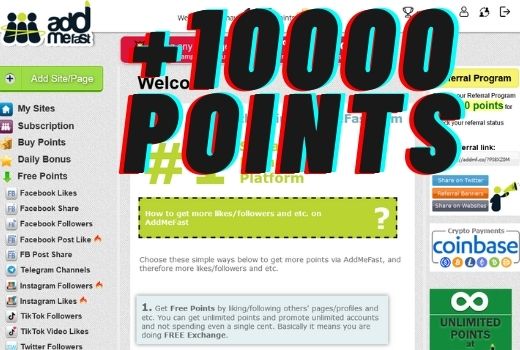 Give you an Addmefast account with free 10000 points