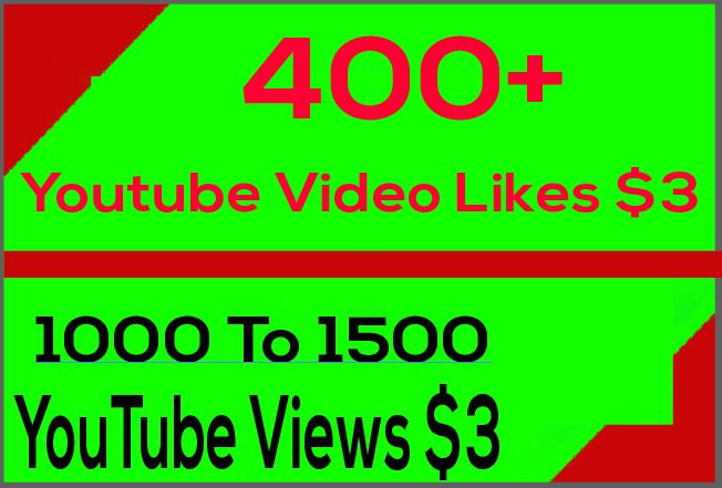 400+ YouTube Video Likes Or 1000 To 1500 YouTube Views Or 40+ Video Custom Comments Or 40+ Subscribers Give You