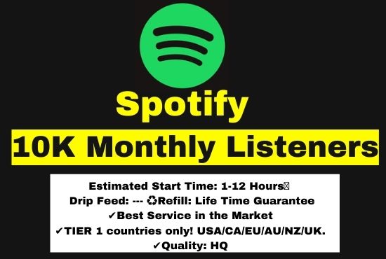 Get 10,000+ Spotify Monthly Listeners, Instant Start, Non-Drop, and Lifetime Guaranteed