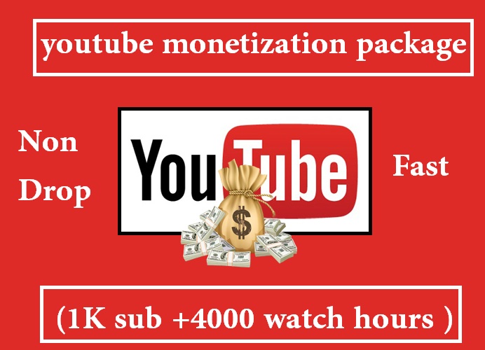full youtube monetization package (1K sub +4000 watch hours )