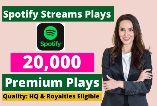 Send 20,000 Spotify Stream Premium Plays,TIER 1 countries HQ and Royalties Eligible, lifetime guaranteed