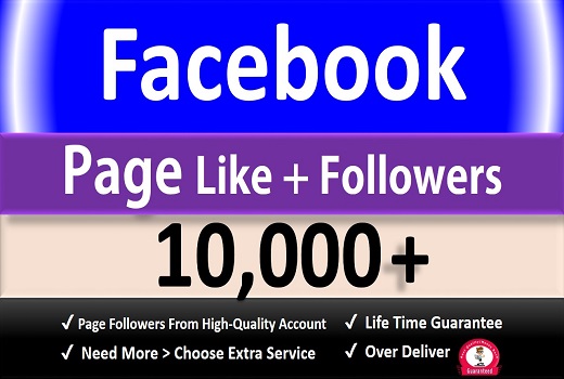 Get 10,000+ Facebook Fan Page Likes + Followers, Permanent Active user Guaranteed.