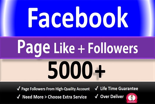 Get 5000+ Facebook Fan Page Likes + Followers, Permanent Active user > Lifetime Guaranteed.