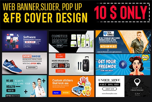 design professional web banner, Facebook cover, pop up and ads