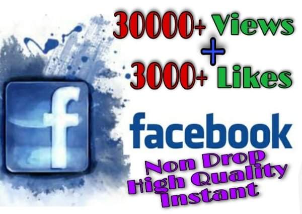 I will provide 30000+ Views and 3000+Likes on Facebook!! Fast and HQ!!
