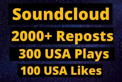 Instant Give 2000+ SoundCloud Reposts, 300 plays, 100 likes on your Track organic.