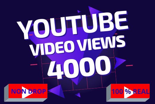 YouTube 4000 video views best quality, 100% real, non drop, life time permanent
