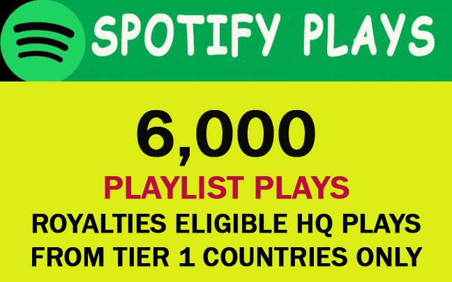 6000 Spotify Playlist Plays from TIER 1 Countries USA/CA/EU/AU/NZ/UK