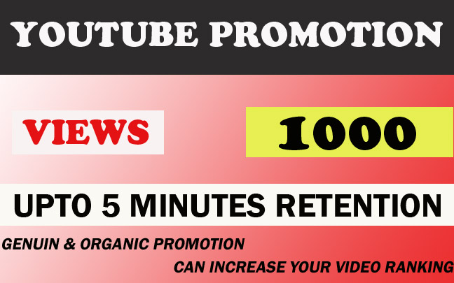 Youtube upto 5 minutes high retention 1000 views+ 100 likes