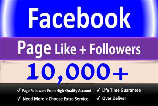 Get 10K+ Facebook Fan Page Likes + Followers, Permanent Active User 100% Guaranteed, Non Dropped