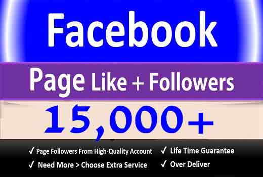 Get 15K+ Facebook Fan Page Likes + Followers, Permanent Active User 100% Guaranteed, Non Dropped