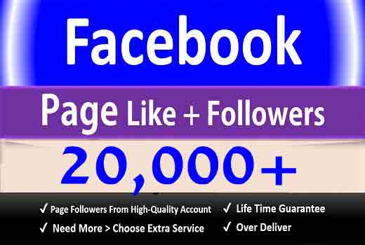 Get 20K+ Facebook Fan Page Likes + Followers, Permanent Active User 100% Guaranteed, Non Dropped