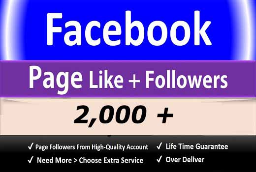 Get 2K+ Facebook Fan Page Likes + Followers, Permanent Active User  100% Guaranteed.