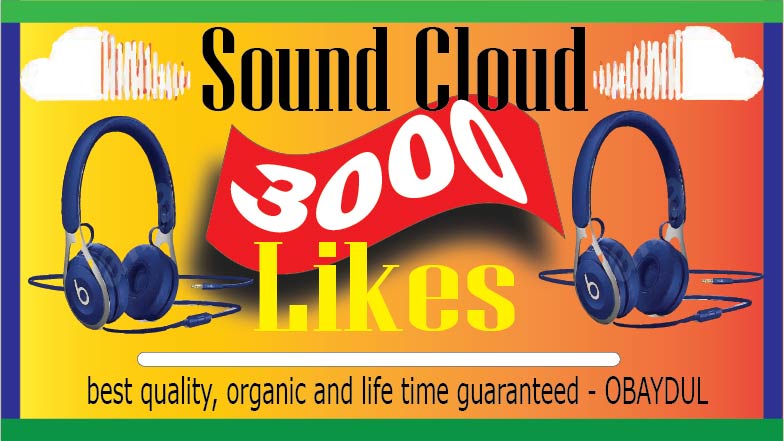 i will do soundcloud 3000 likes. high quality,non drop 100% organic and life time permanent.