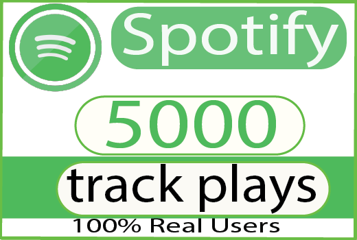 I will add 5000+  organic  Spotify music tracks plays Real plays And Non Drop 100% Live Time Guaranteed