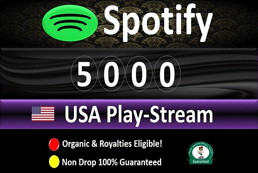 Get 6000 to 7000 Spotify ORGANIC Plays From HQ Account of USA or A+ Country CA/EU/AU/NZ/UK. Permanent Guaranteed