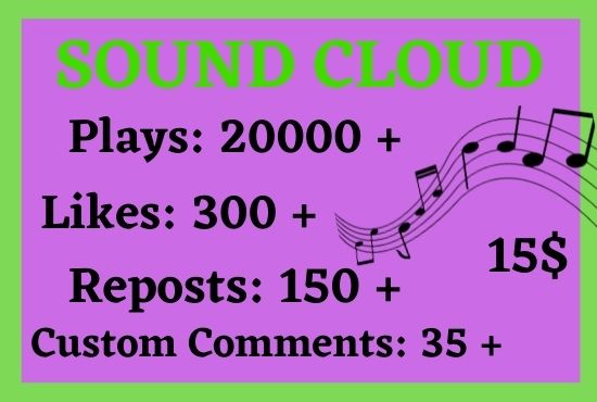 I will Add 20000+ Soundcloud , 300 Likes,150 Reposts or comment 35