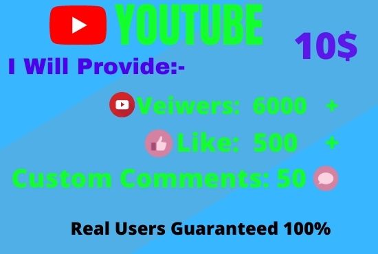 I Will give Organic YouTube Promotion 6000 views,500 likes and comment 50
